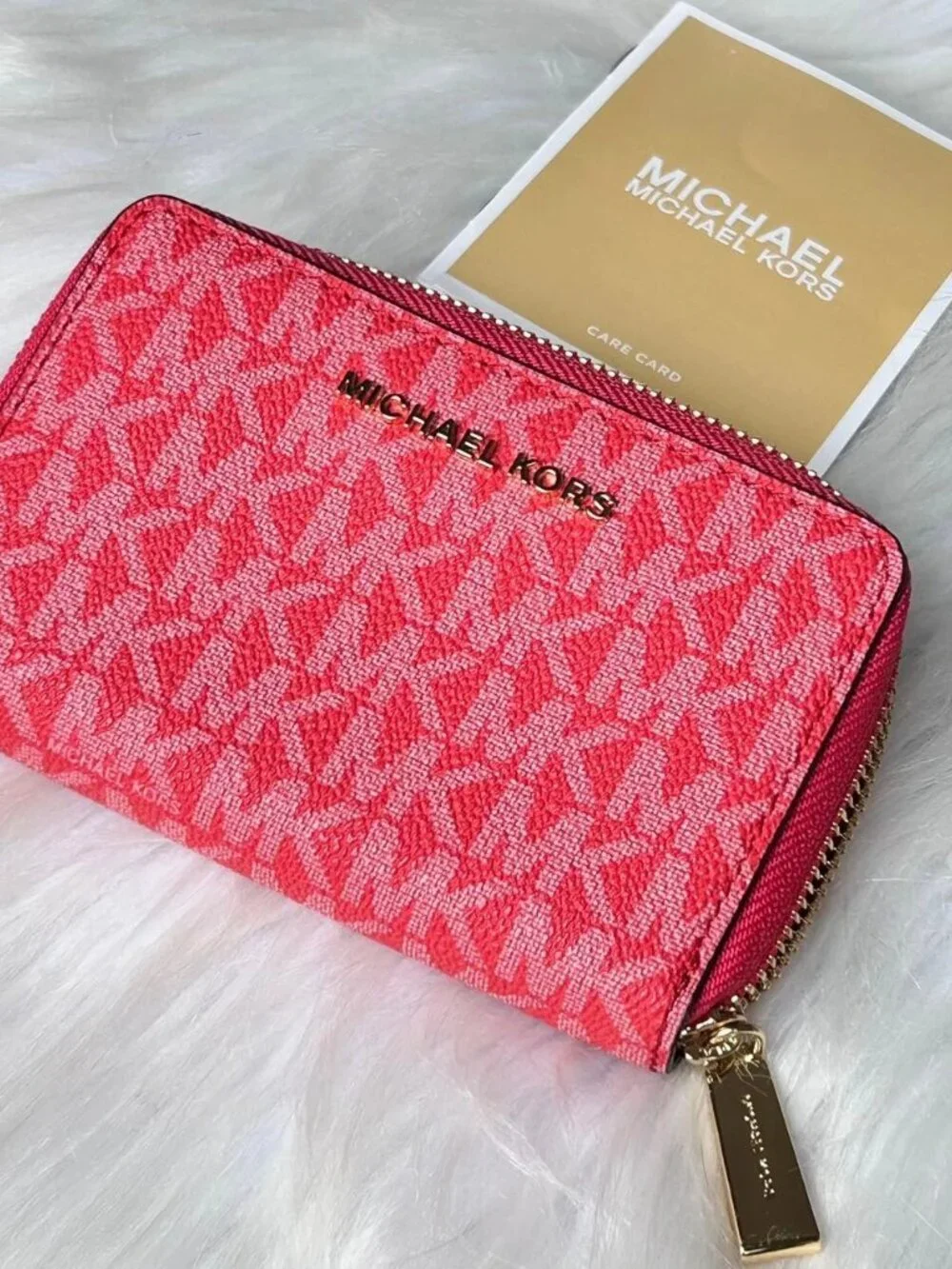 New Michael Kors Jet Set Zip Around Card Case/Small Wallet~Sangria Color